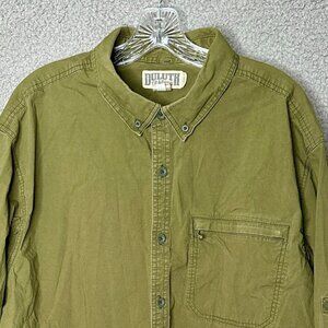 Duluth Trading Co. 2XL Olive Green Button Front Shirt Organic Cotton Long Sleeve